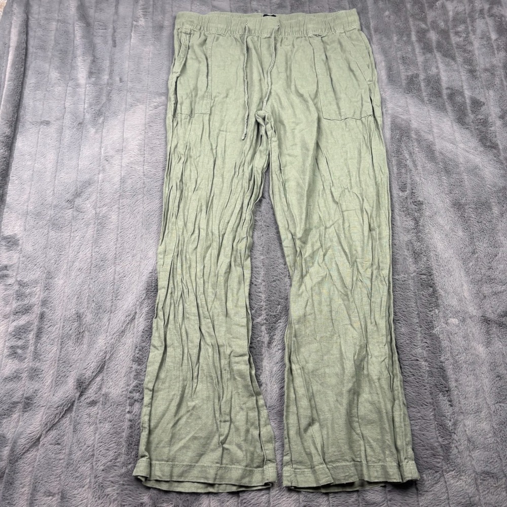 Gap Womens Sage Green Linen Blend Wide Leg Drawstring Pants Large 14054